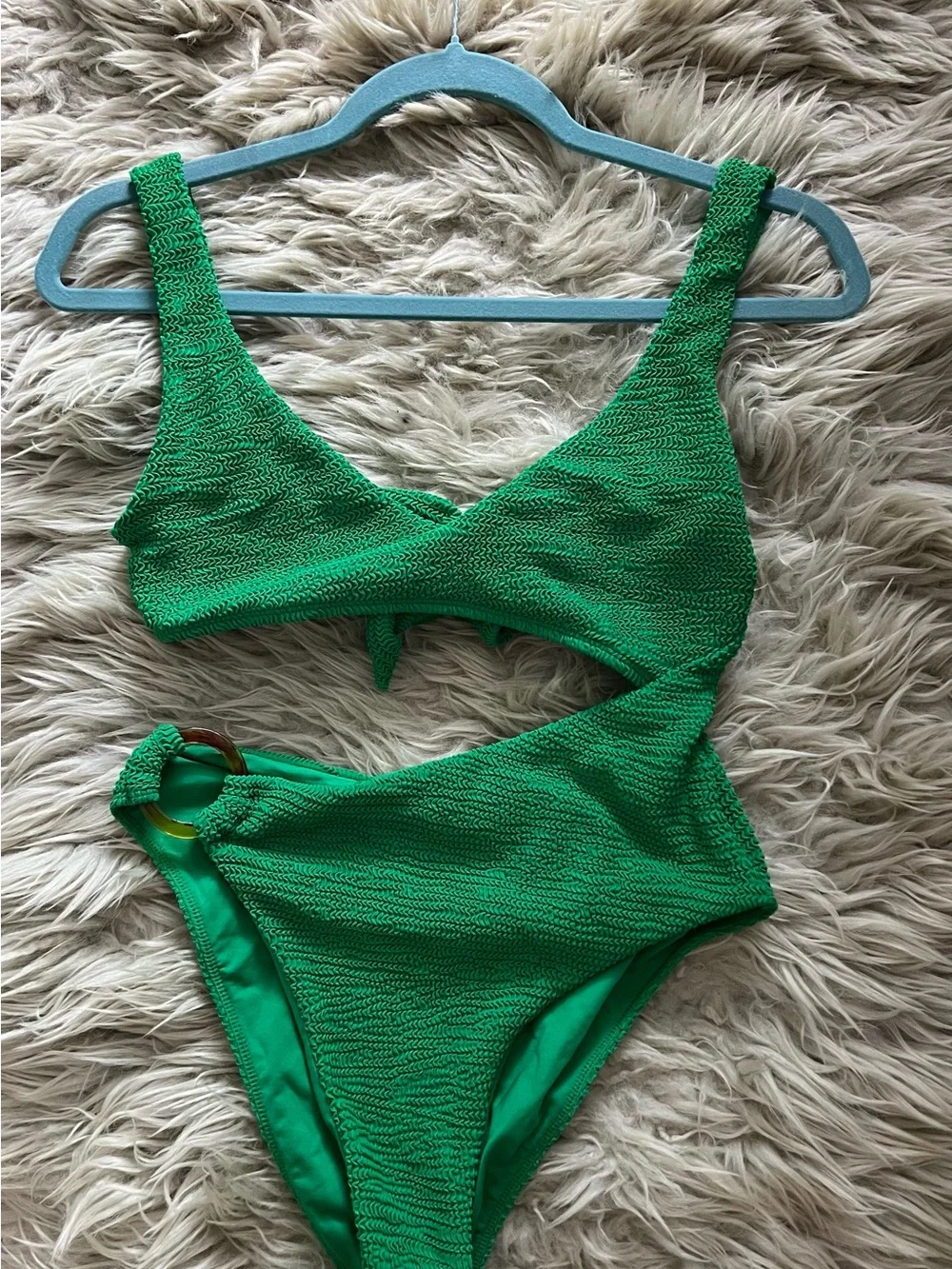 Monday Swimwear Green Textured One-Piece with Side Ring